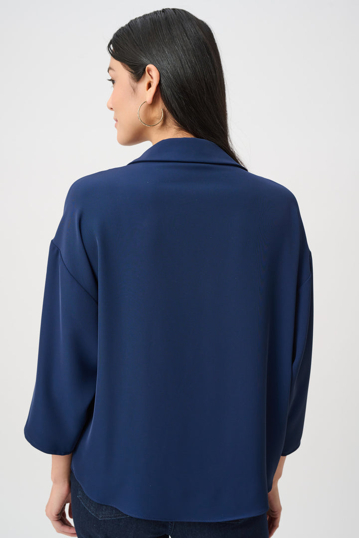 Woven Twill Boxy Top With Notched Collar Style 263109