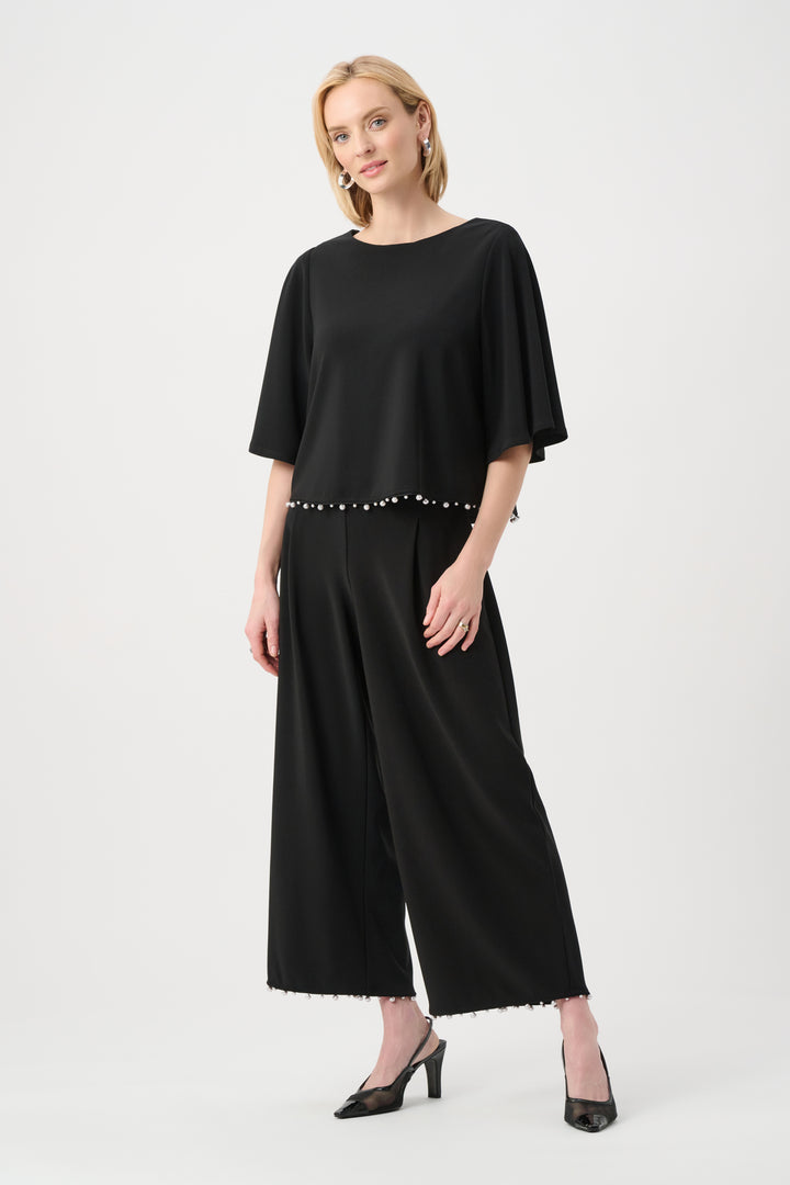 Silky Knit Flared Top With Pearl Detail Style 263116