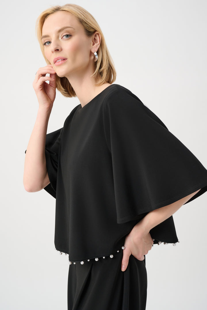 Silky Knit Flared Top With Pearl Detail Style 263116
