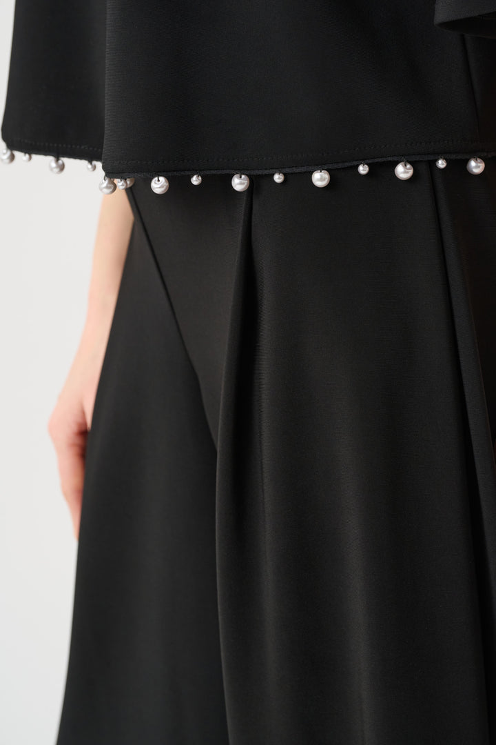 Silky Knit Flared Top With Pearl Detail Style 263116