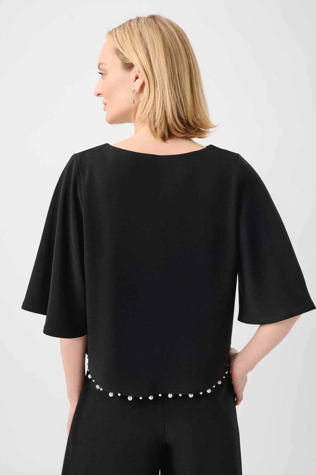 Silky Knit Flared Top With Pearl Detail Style 263116