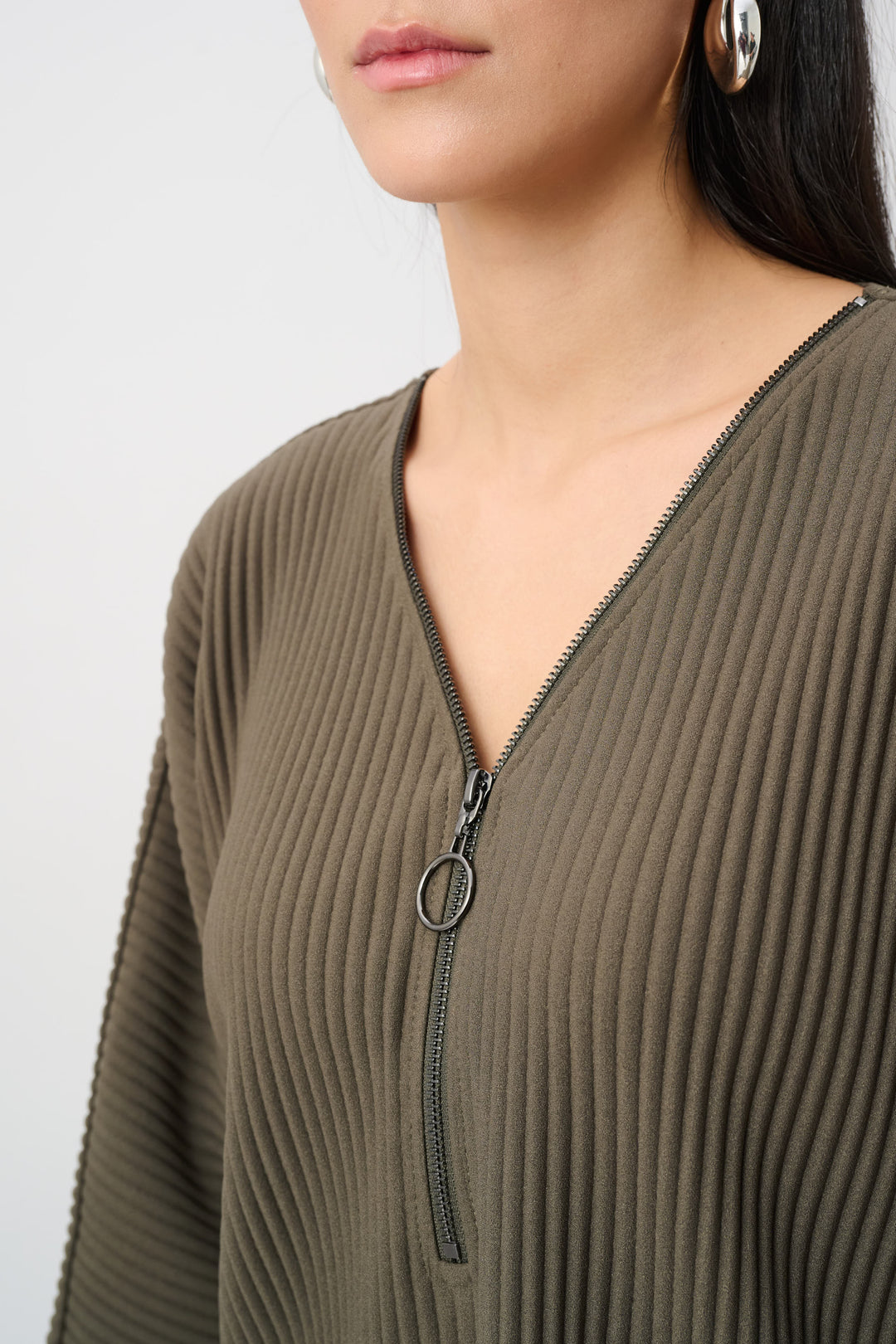 Pleated Scuba Crepe Zipped Neck Top Style 263123