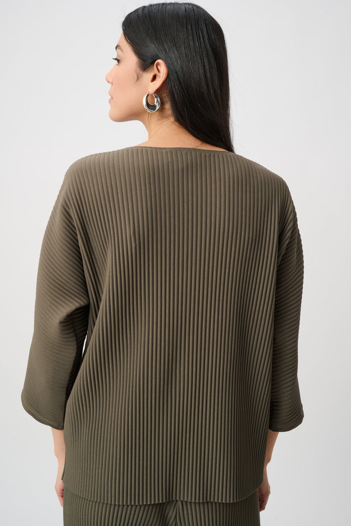 Pleated Scuba Crepe Zipped Neck Top Style 263123