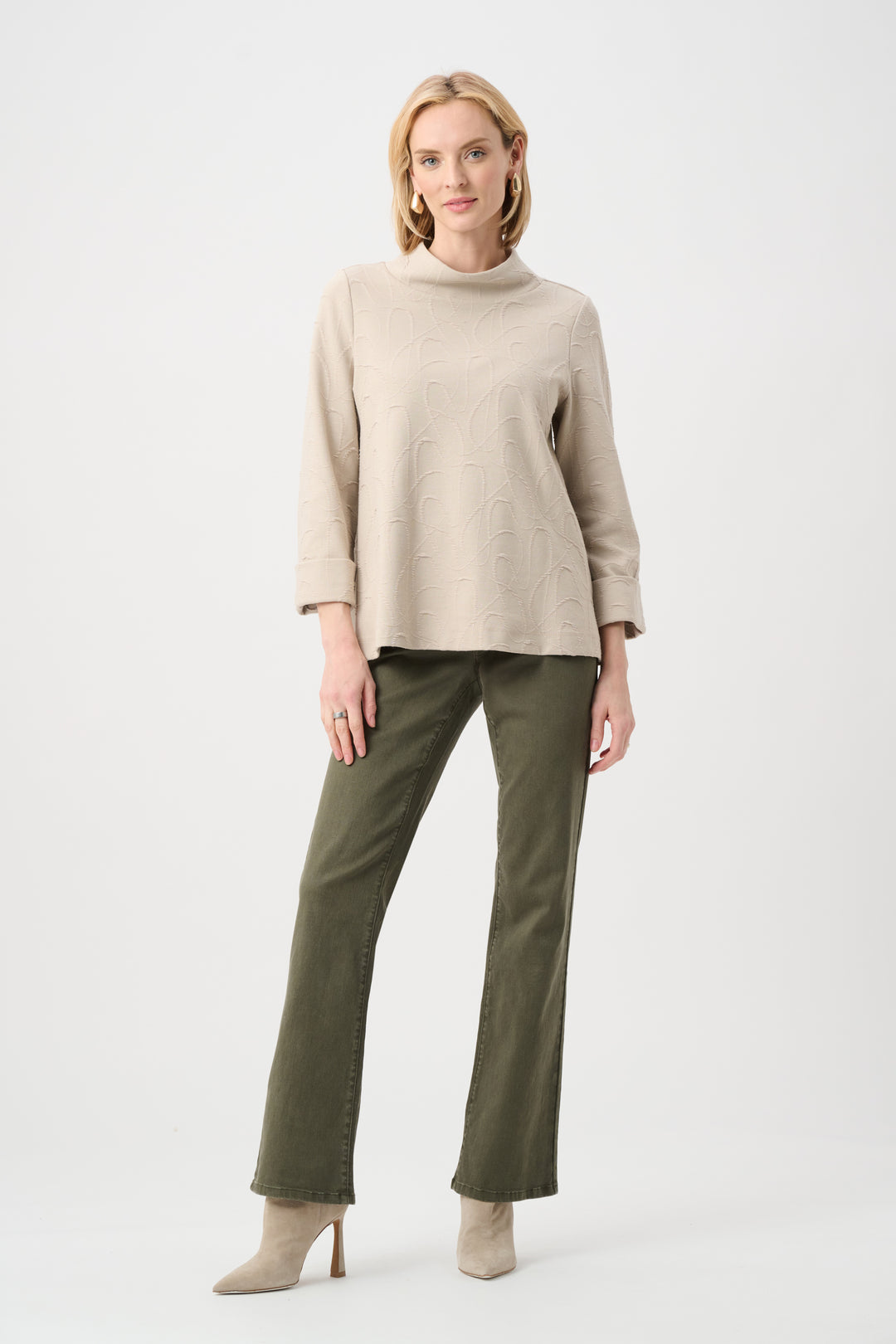 Jacquard Sweater Funnel Collar Trapeze Top Style 263126