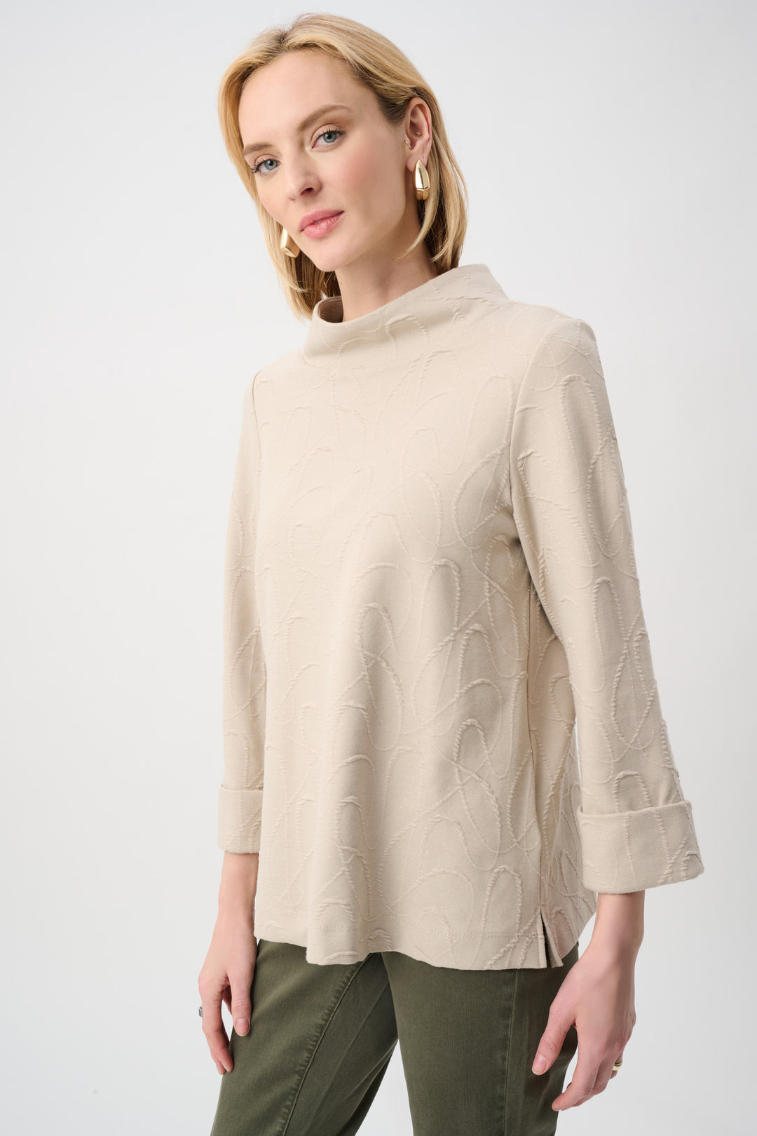 Jacquard Sweater Funnel Collar Trapeze Top Style 263126