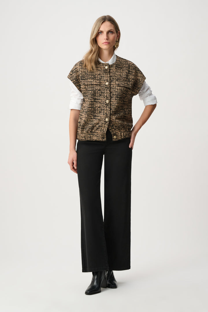 Abstract Jacquard Knit Bomber Vest Style 263128