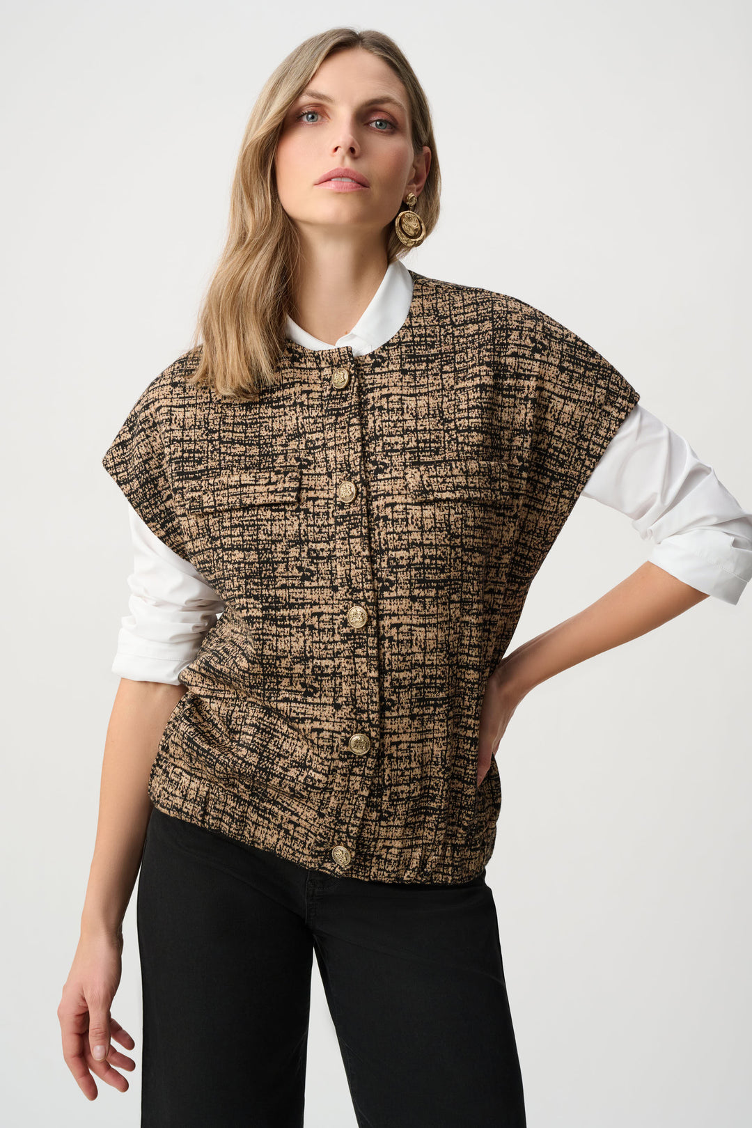 Abstract Jacquard Knit Bomber Vest Style 263128