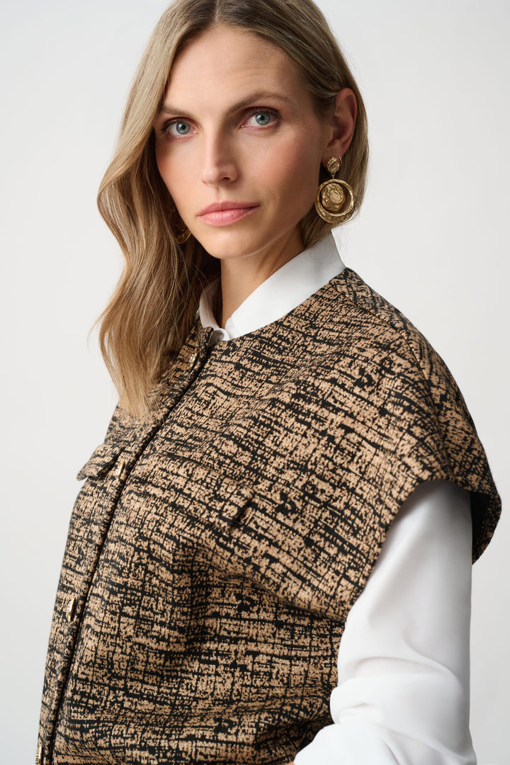 Abstract Jacquard Knit Bomber Vest Style 263128