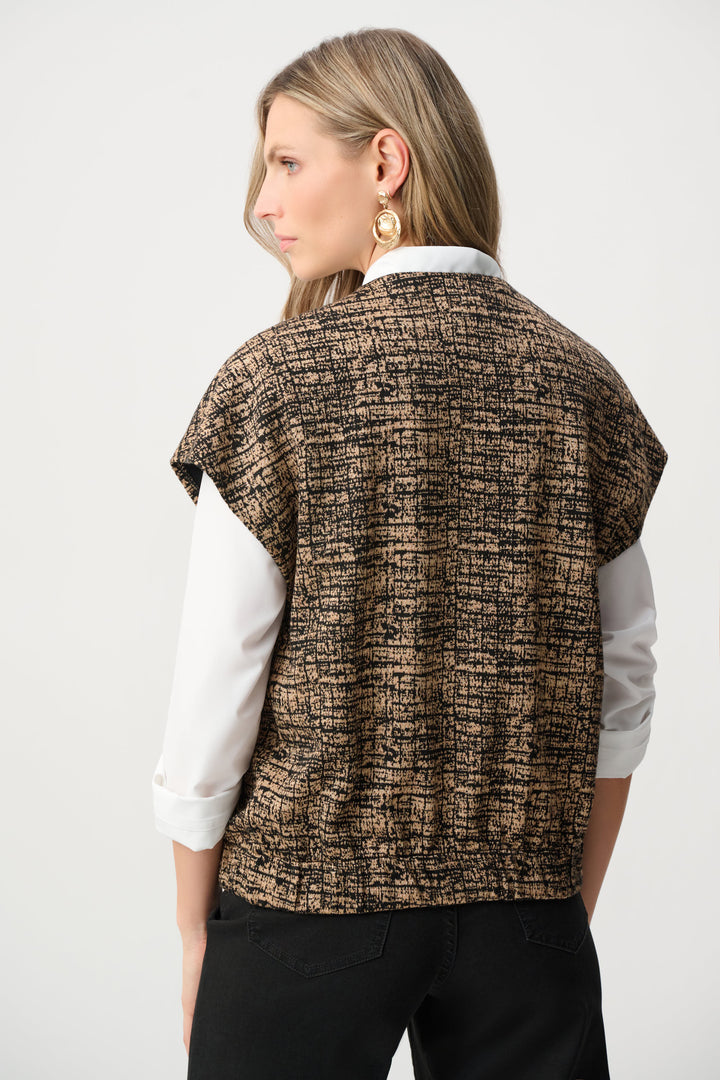 Abstract Jacquard Knit Bomber Vest Style 263128