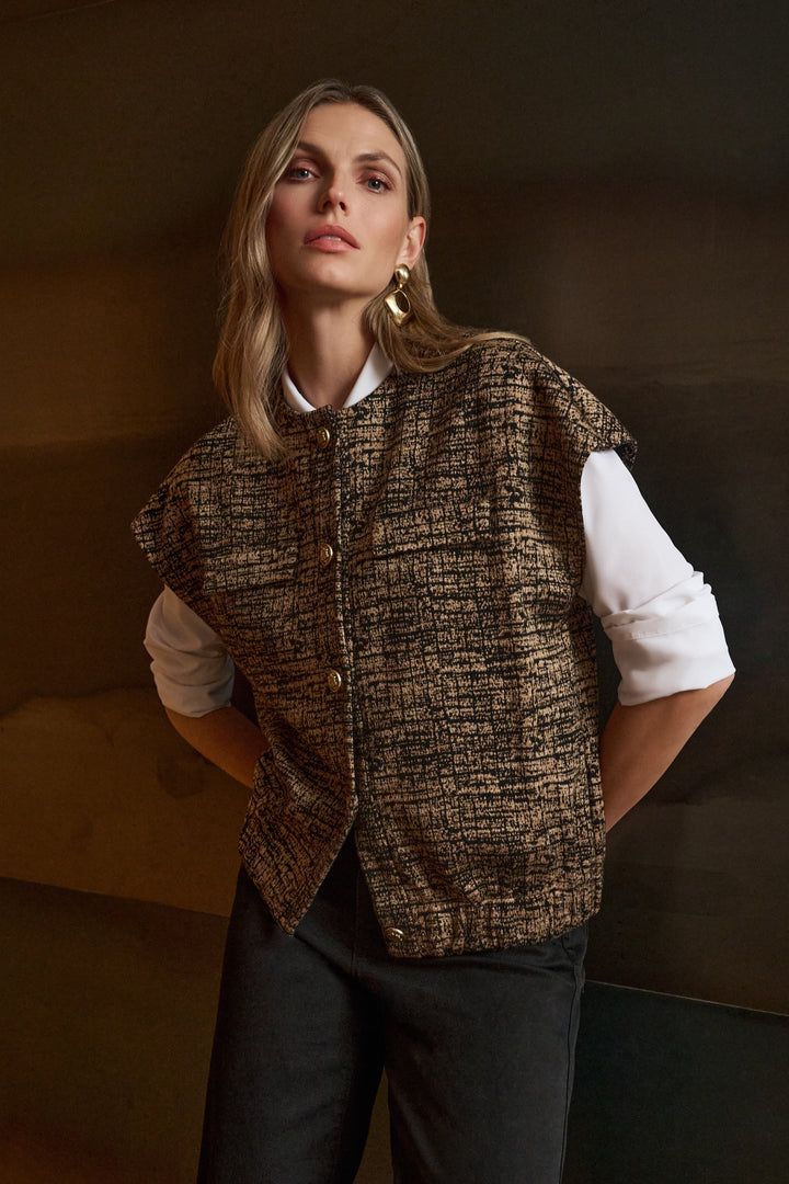 Abstract Jacquard Knit Bomber Vest Style 263128