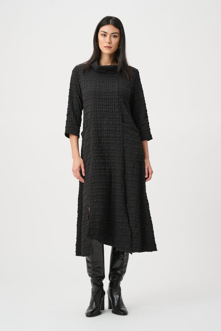 Bubble Jacquard Trapeze Dress With Memory Cowl Style 263132