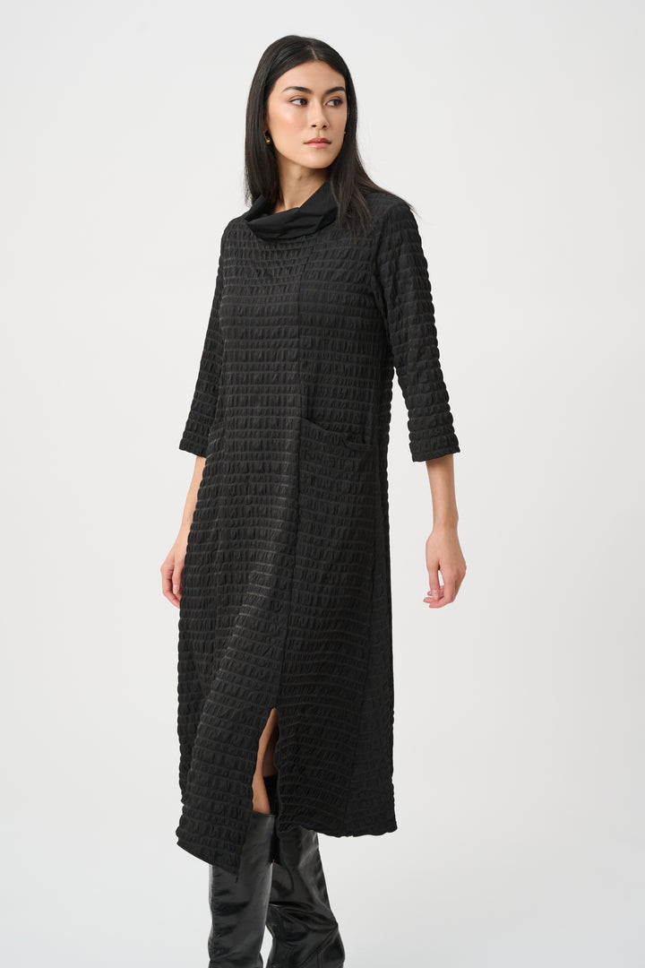Bubble Jacquard Trapeze Dress With Memory Cowl Style 263132