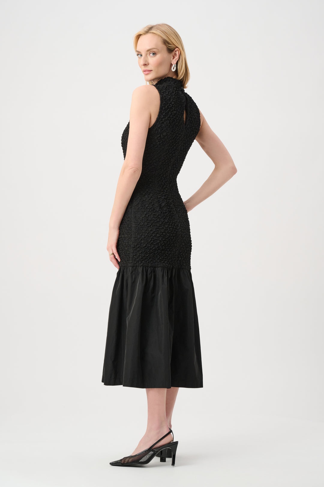 Textured Jacquard Flounce Dress With Memory Style 263133