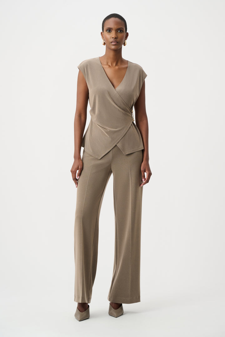 Melange Silky Knit Fitted Wrap Top Style 263161