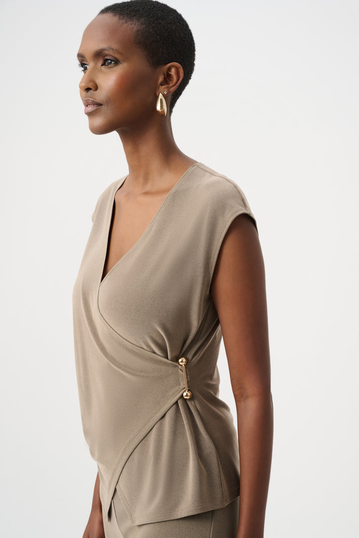 Melange Silky Knit Fitted Wrap Top Style 263161