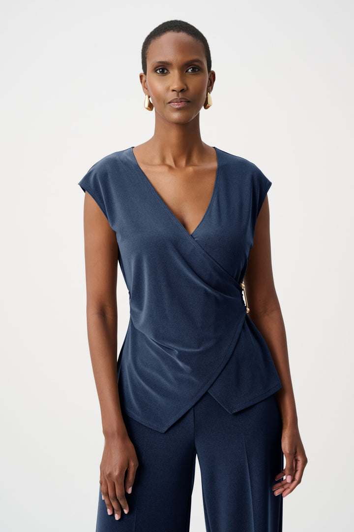 Melange Silky Knit Fitted Wrap Top Style 263161