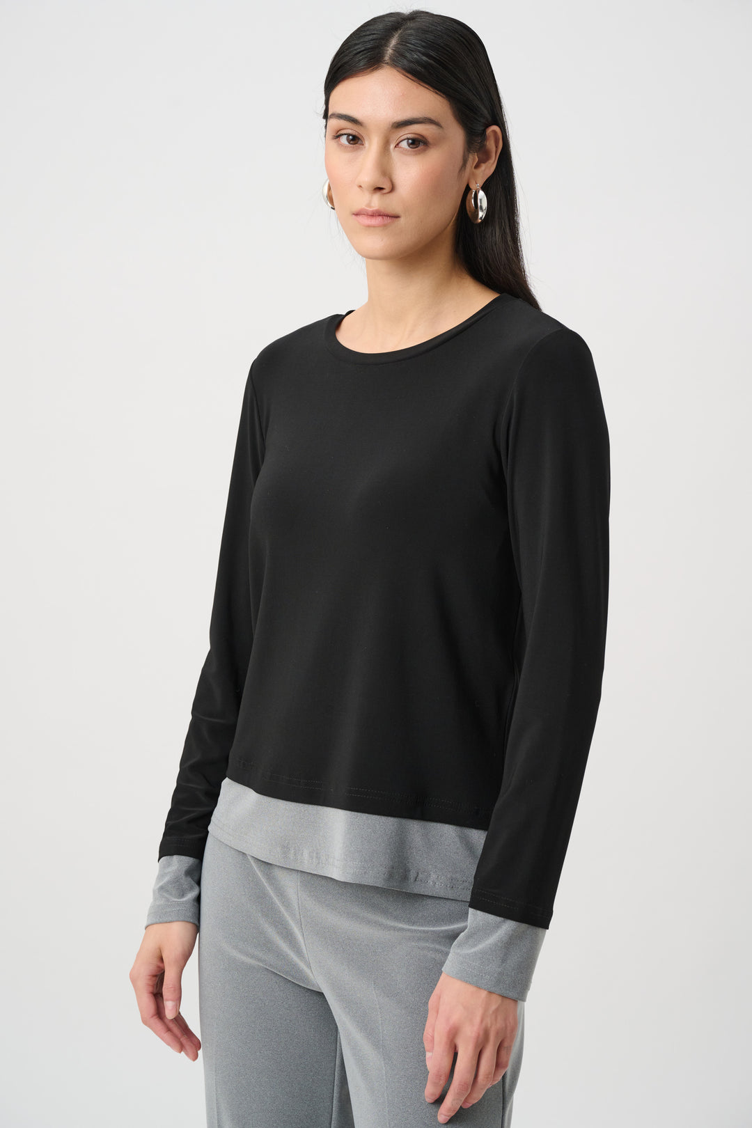 Silky Knit Color Block Straight Top Style 263165