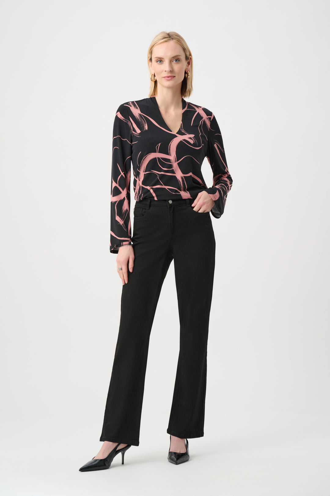 Silky Knit Abstract Print Straight Top Style 263166