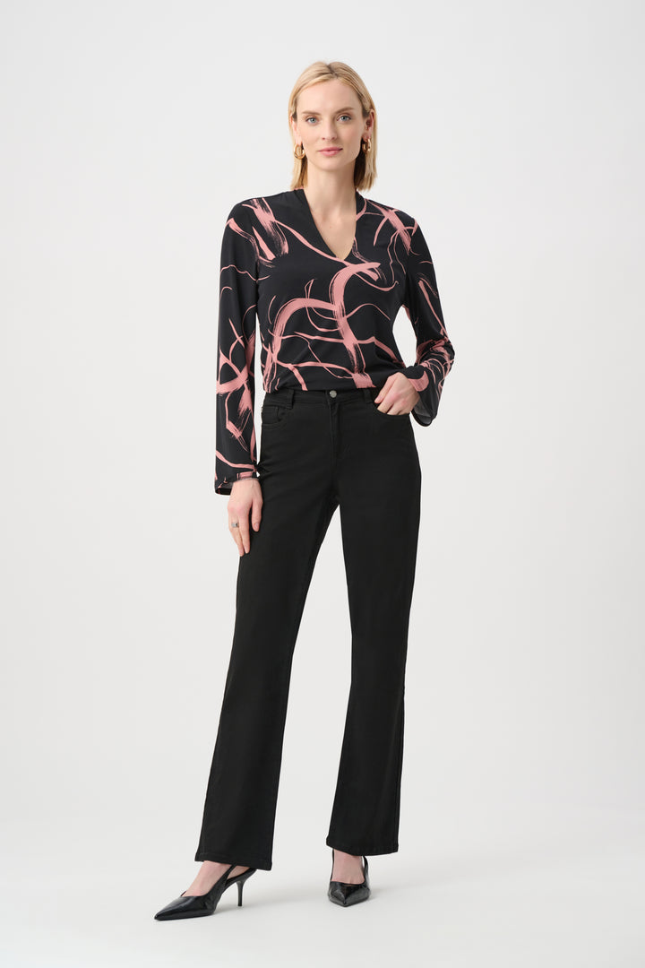 Silky Knit Abstract Print Straight Top Style 263166