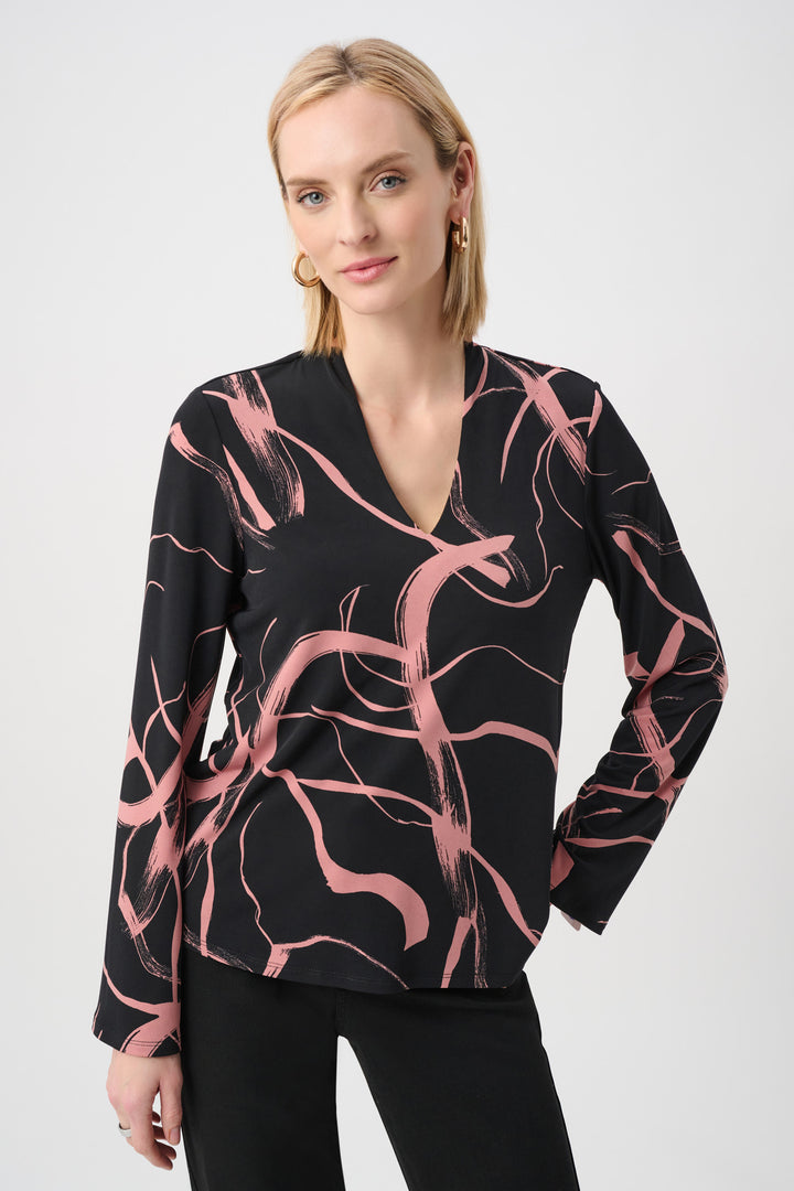 Silky Knit Abstract Print Straight Top Style 263166