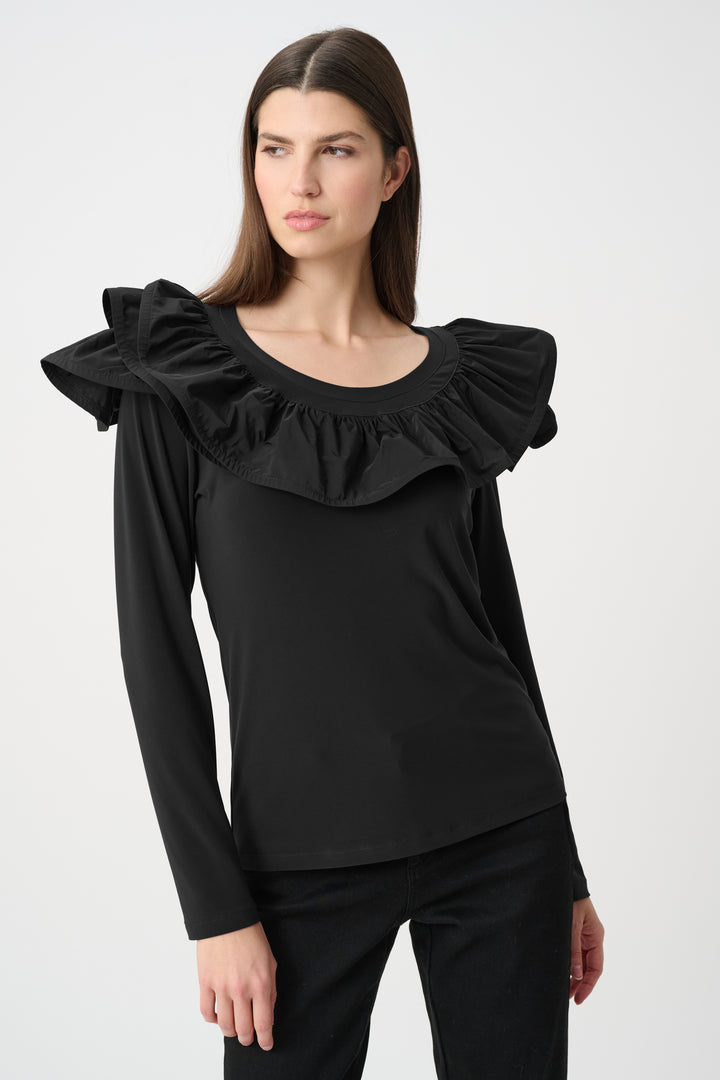 Silky Knit Fitted Top With Memory Ruffles Style 263167