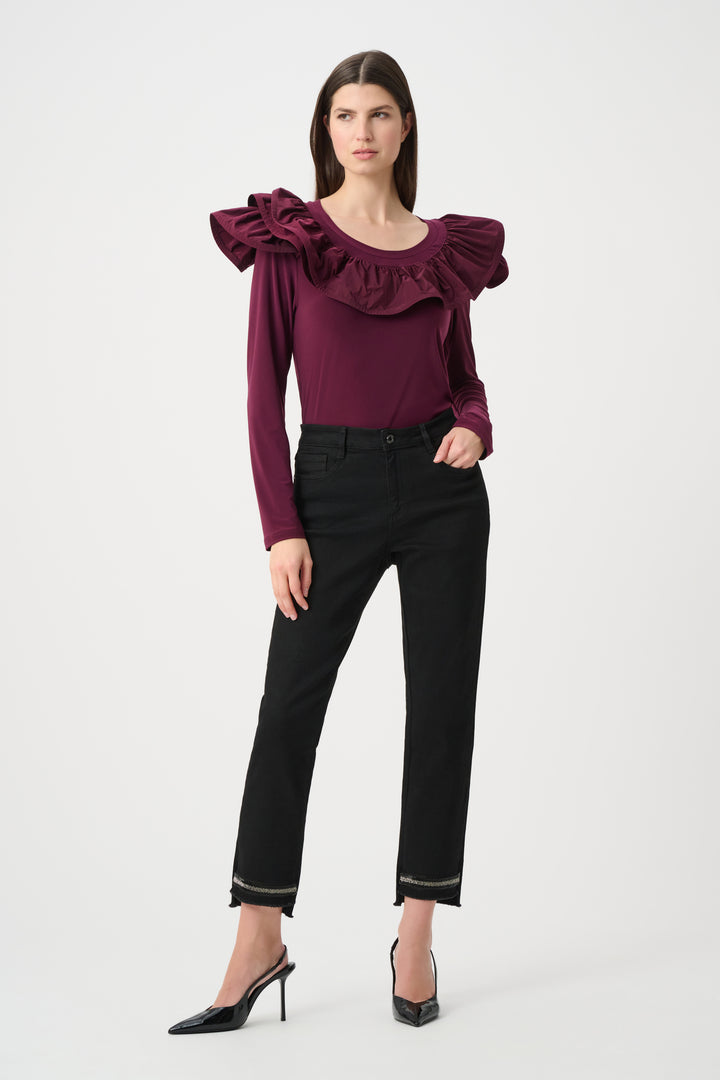 Silky Knit Fitted Top With Memory Ruffles Style 263167