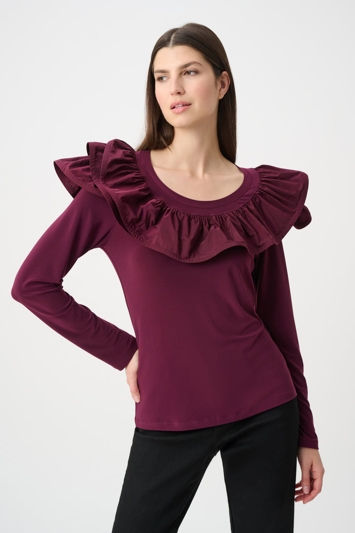Silky Knit Fitted Top With Memory Ruffles Style 263167