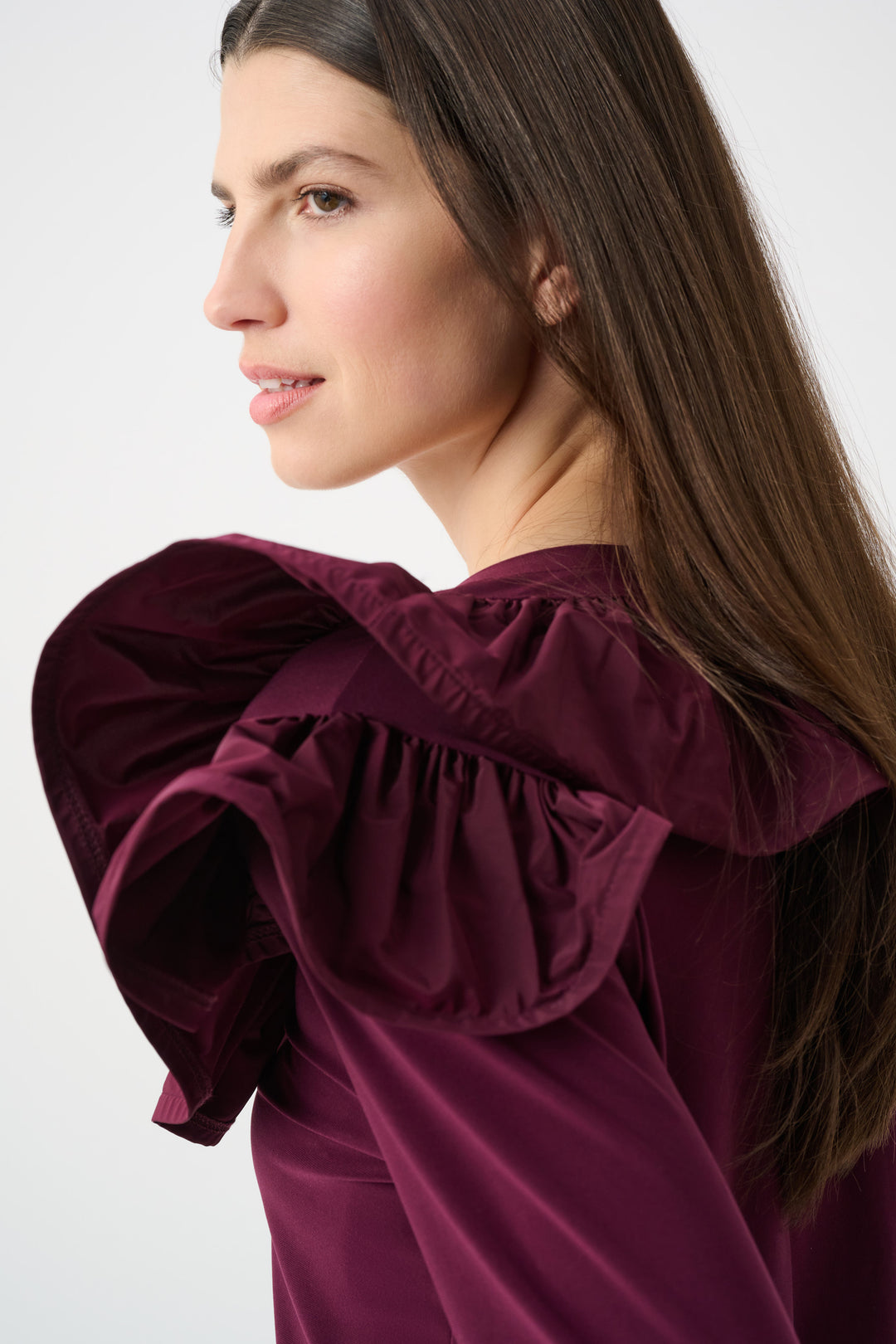 Silky Knit Fitted Top With Memory Ruffles Style 263167