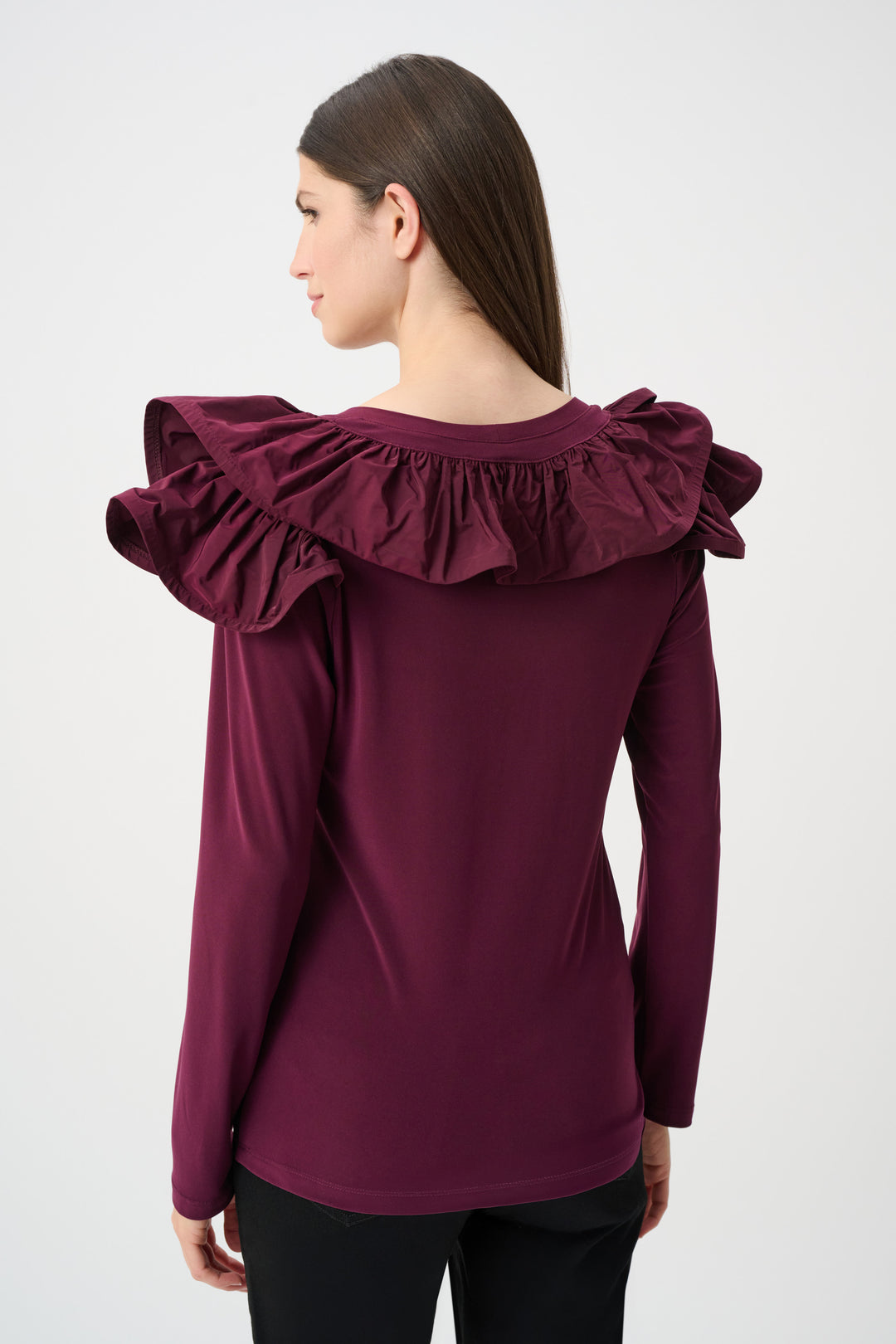 Silky Knit Fitted Top With Memory Ruffles Style 263167
