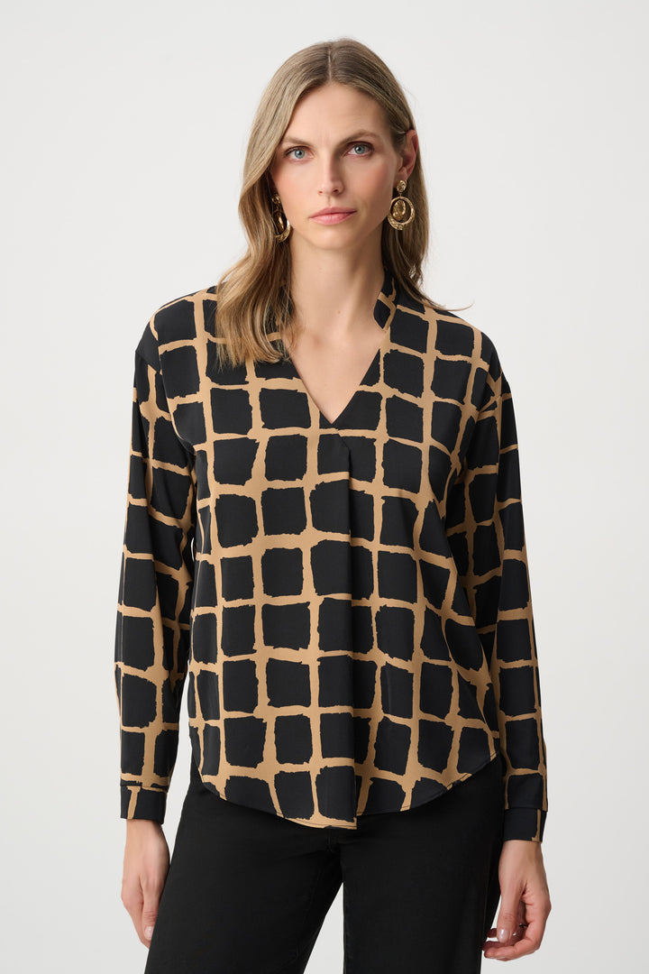 Recycled Woven Abstract Print Boxy Top Style 263169