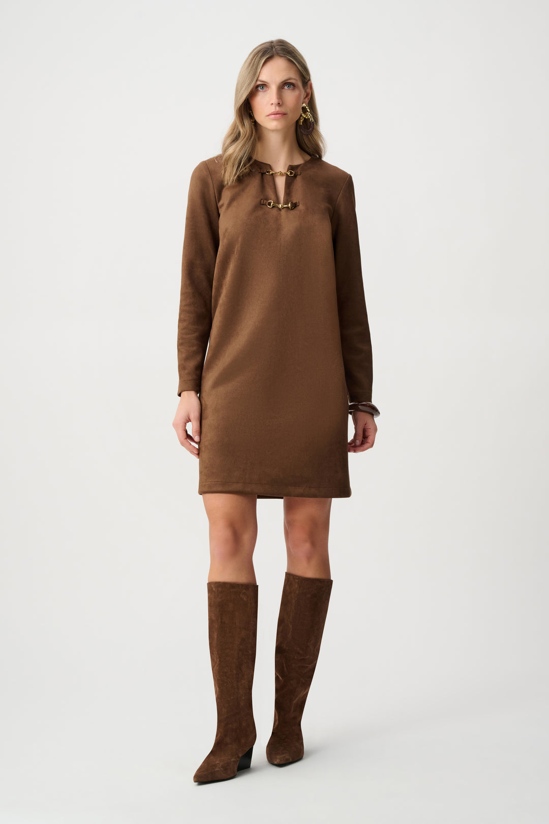 Scuba Suede Notched-Neck Straight Dress Style 263177