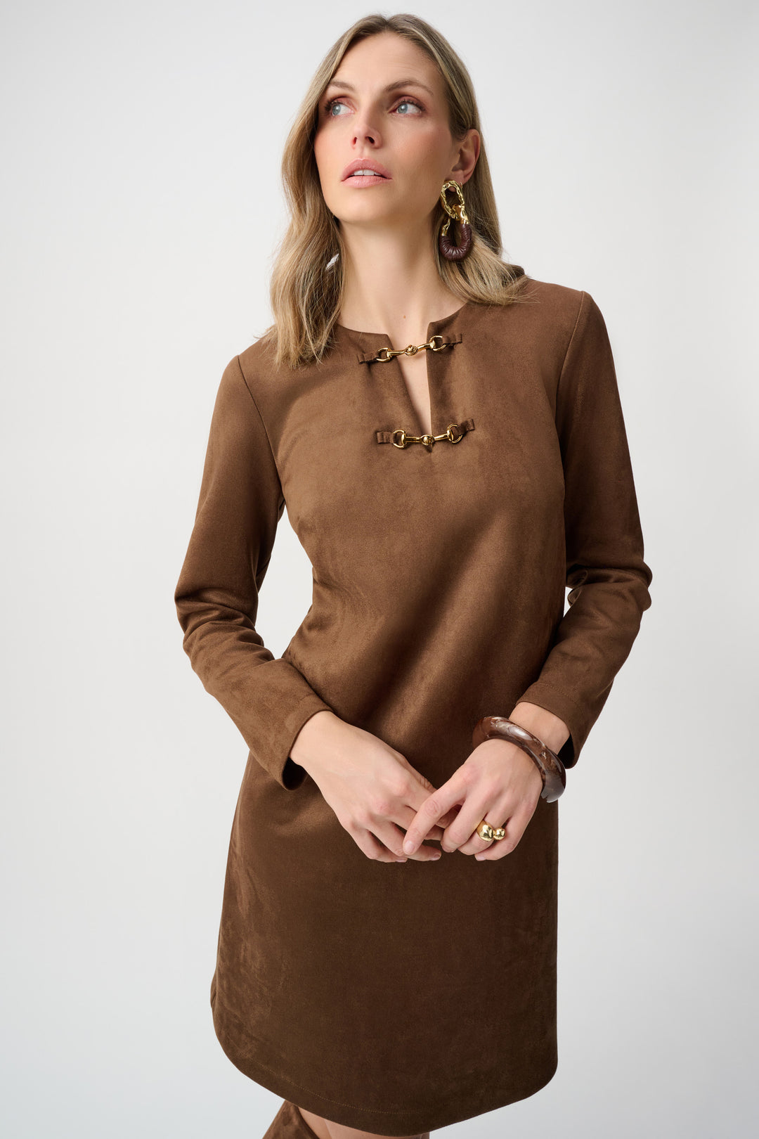 Scuba Suede Notched-Neck Straight Dress Style 263177