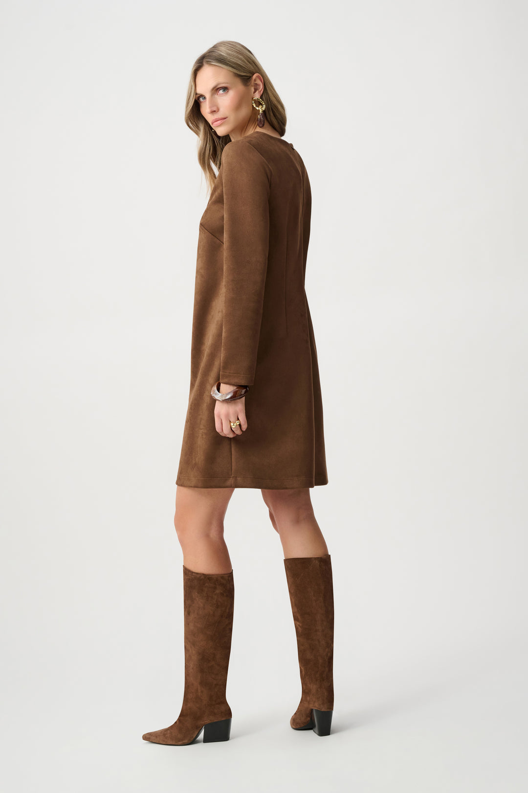 Scuba Suede Notched-Neck Straight Dress Style 263177