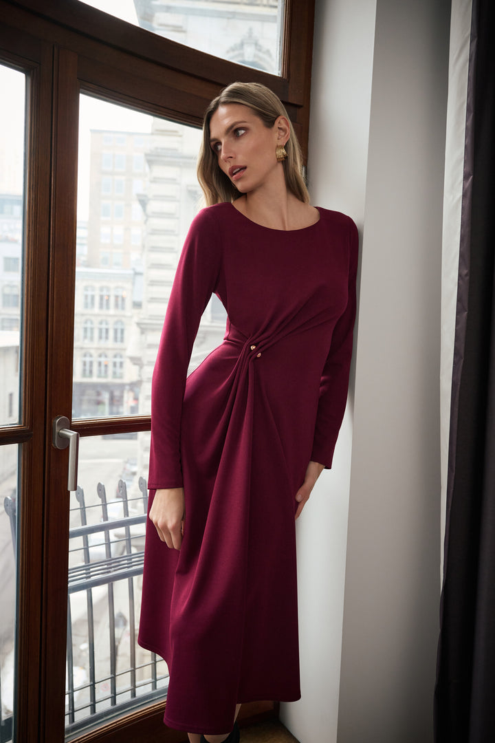 Scuba Crepe Draped Front Sheath Dress Style 263178