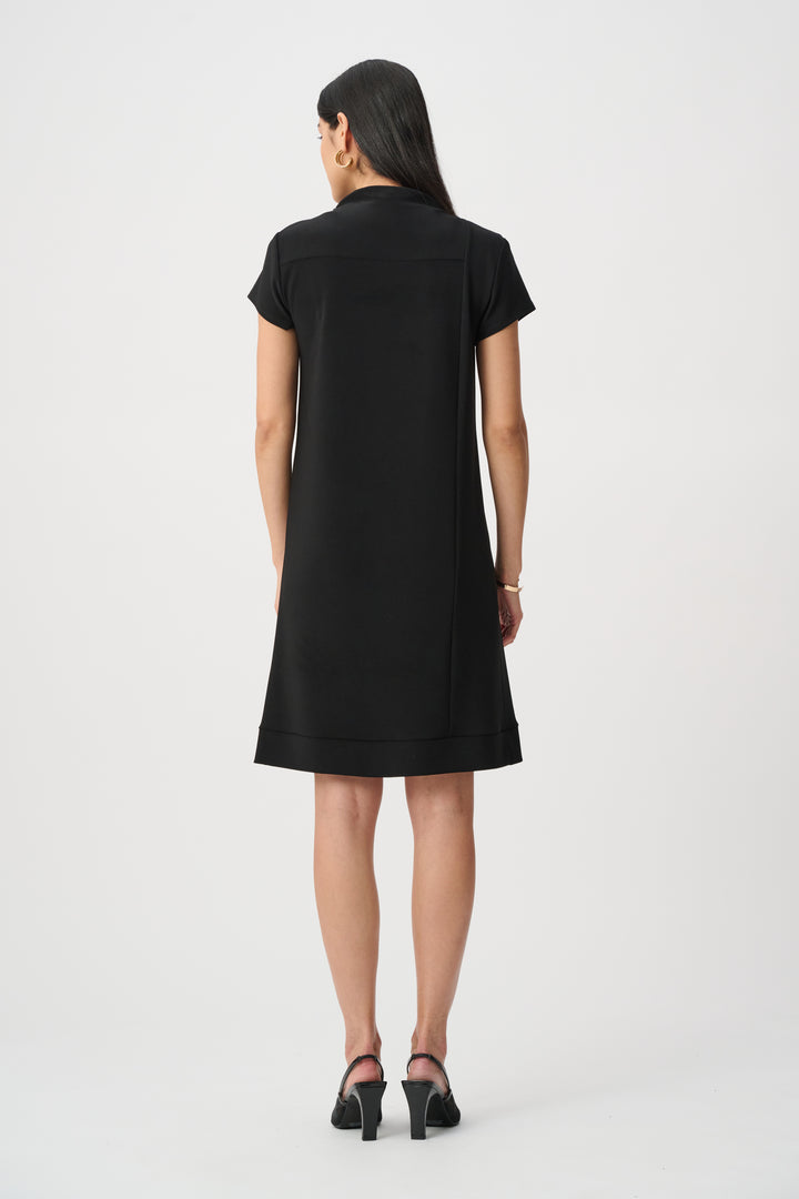 Leatherette And Silky Knit Mock-Neck Straight Dress Style 263181