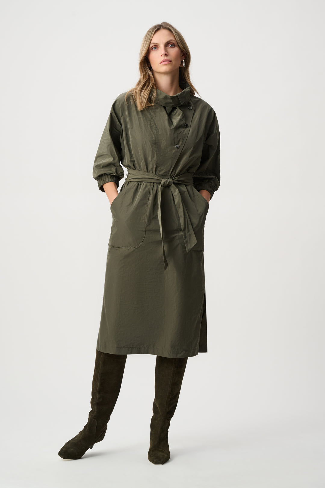 Memory Fabric Cowl-Neck Belted Dress Style 263182