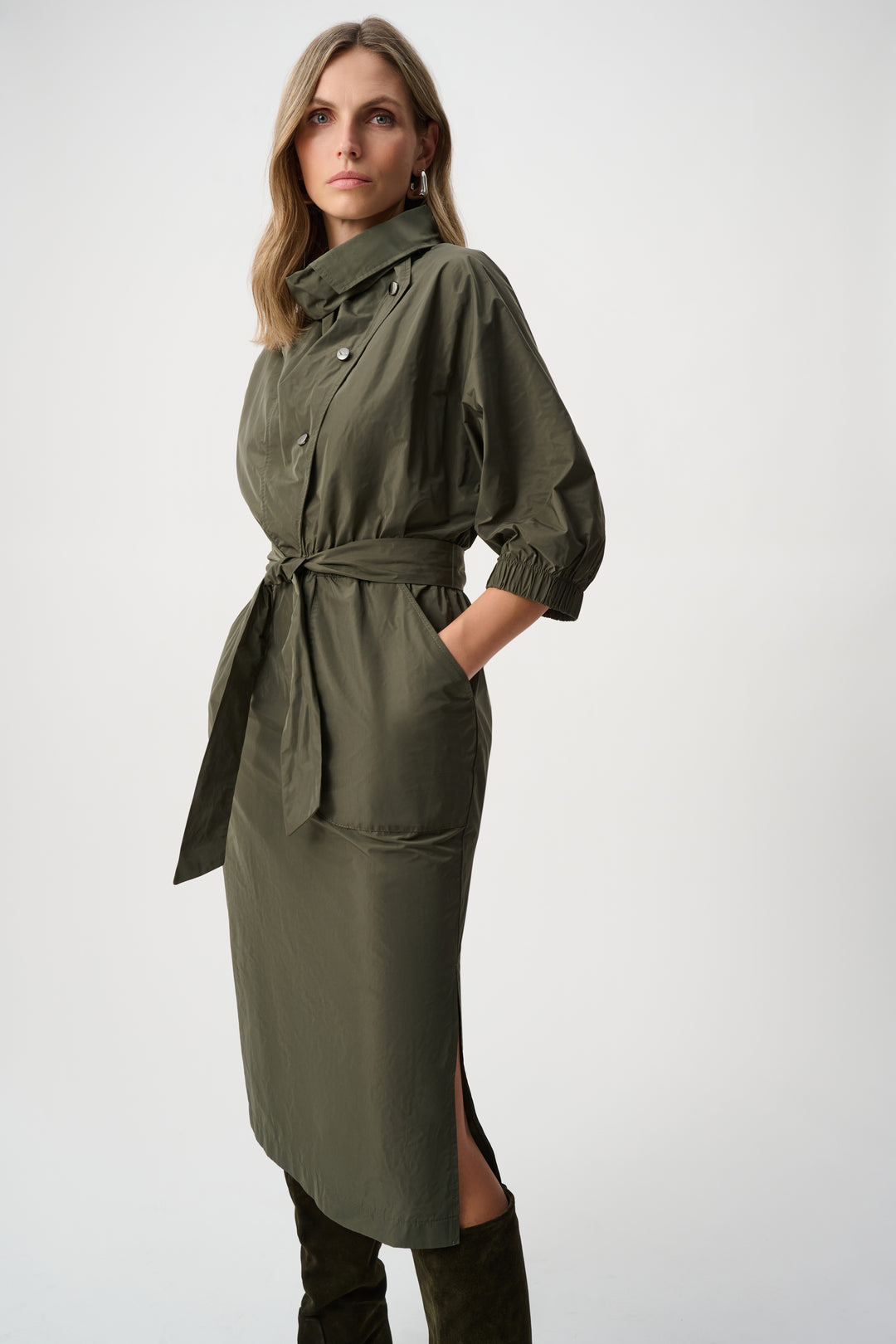 Memory Fabric Cowl-Neck Belted Dress Style 263182