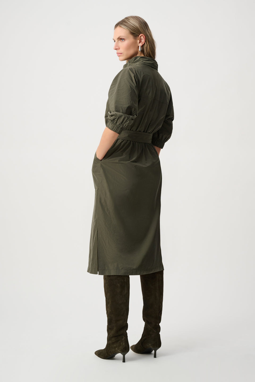 Memory Fabric Cowl-Neck Belted Dress Style 263182