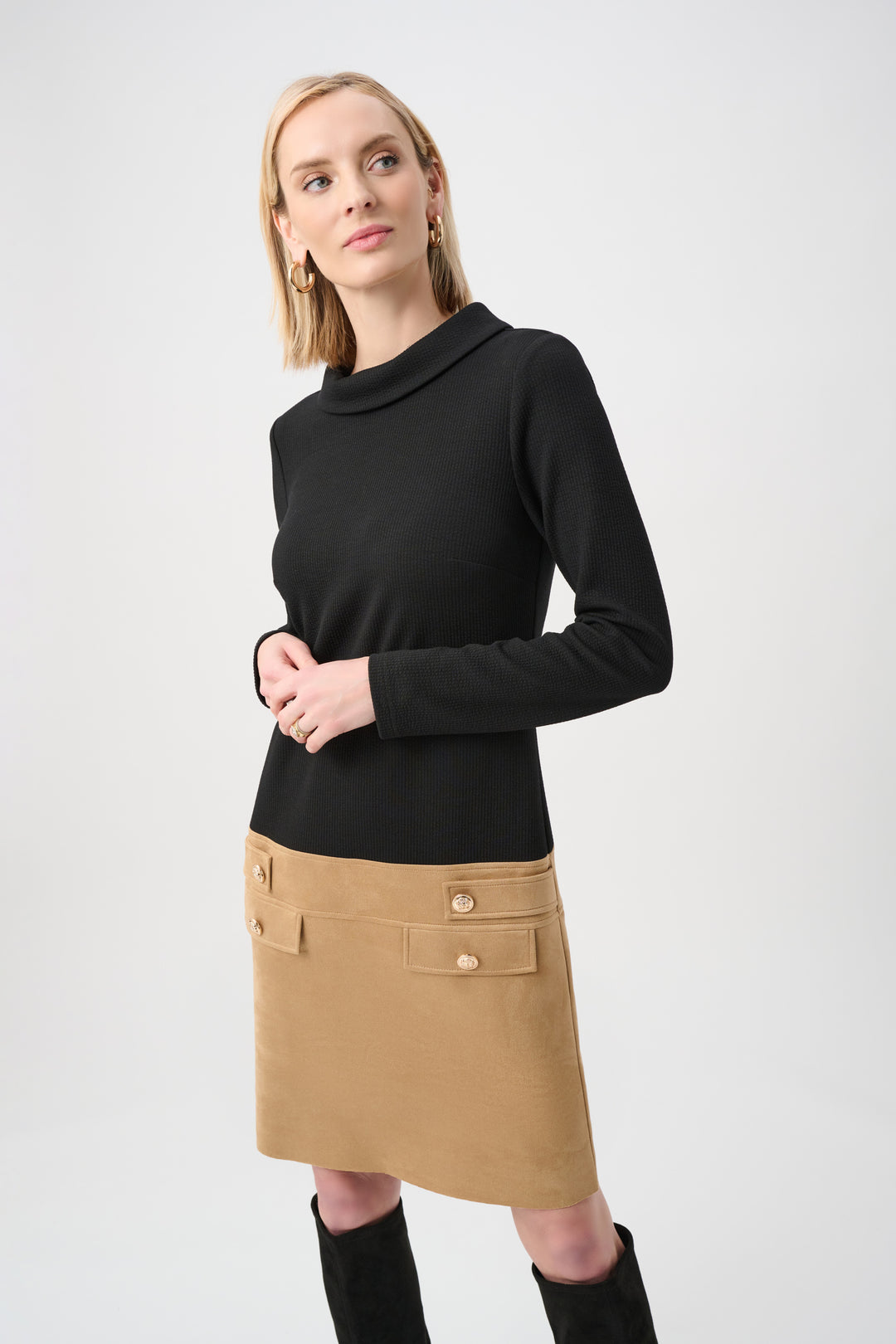 Jacquard Sweater and Suede A-Line Dress Style 263187