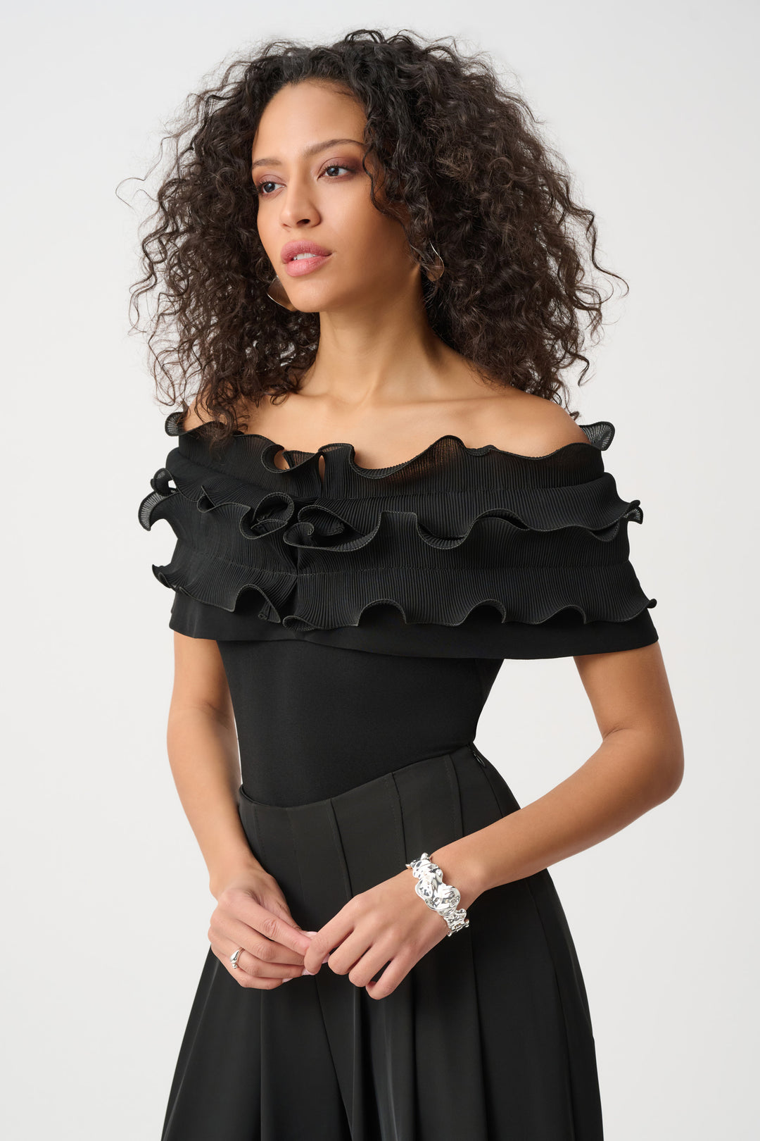 Silky Knit Off-Shoulder Top With Ruffles Style 263197