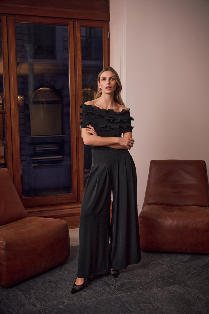 Silky Knit Off-Shoulder Top With Ruffles Style 263197
