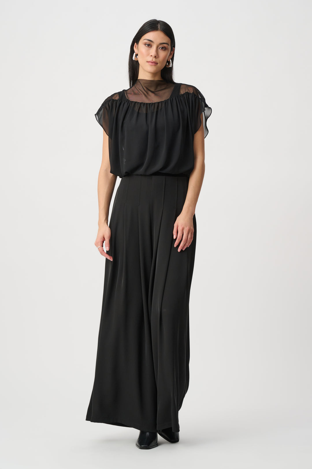 Chiffon And Silky Knit Blouson Top Style 263198