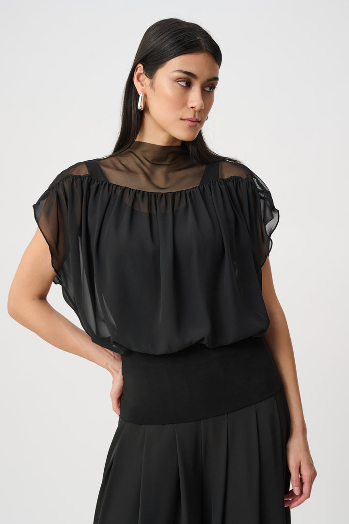 Chiffon And Silky Knit Blouson Top Style 263198
