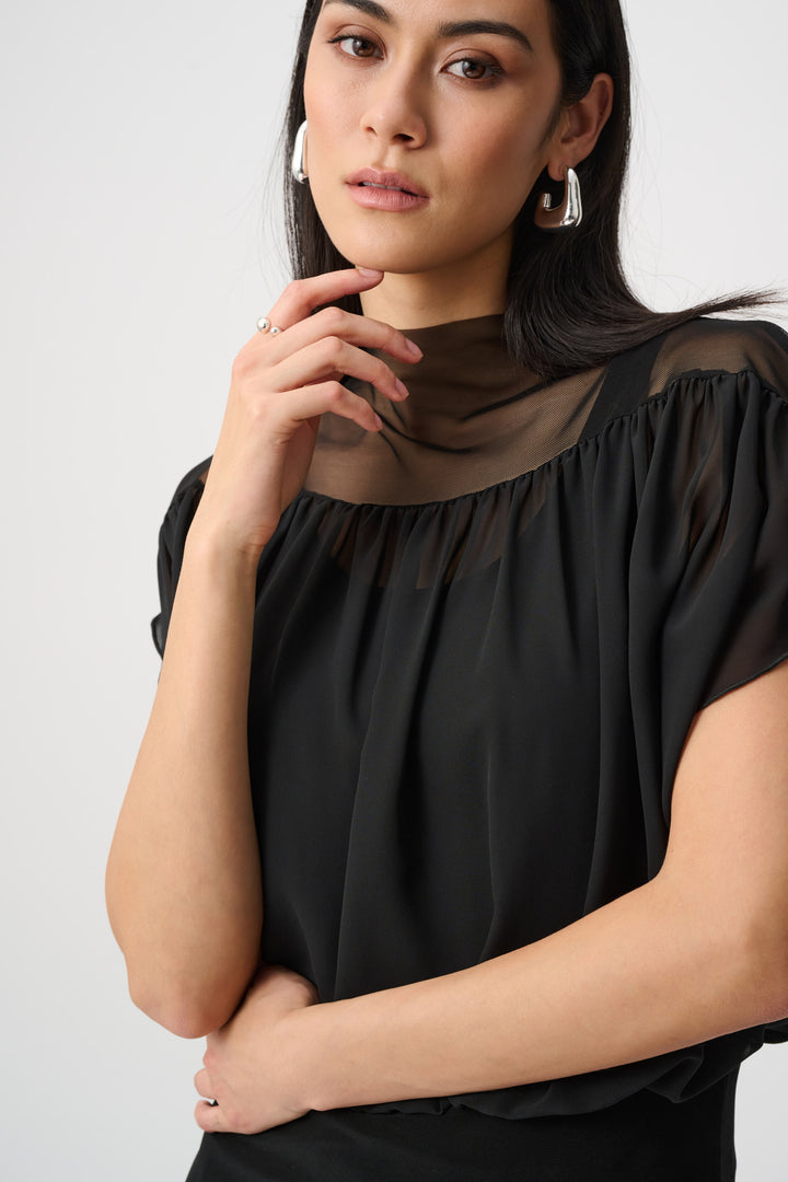 Chiffon And Silky Knit Blouson Top Style 263198