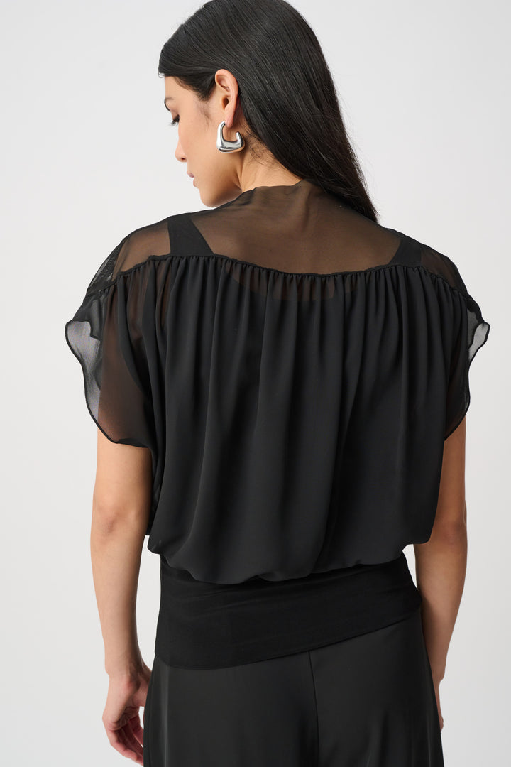 Chiffon And Silky Knit Blouson Top Style 263198