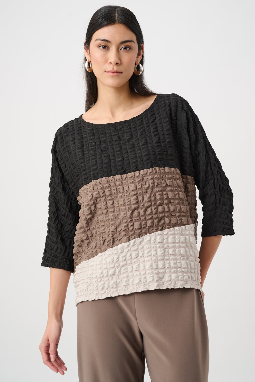 Bubble Jacquard Color Block Boxy Tunic Style 263199