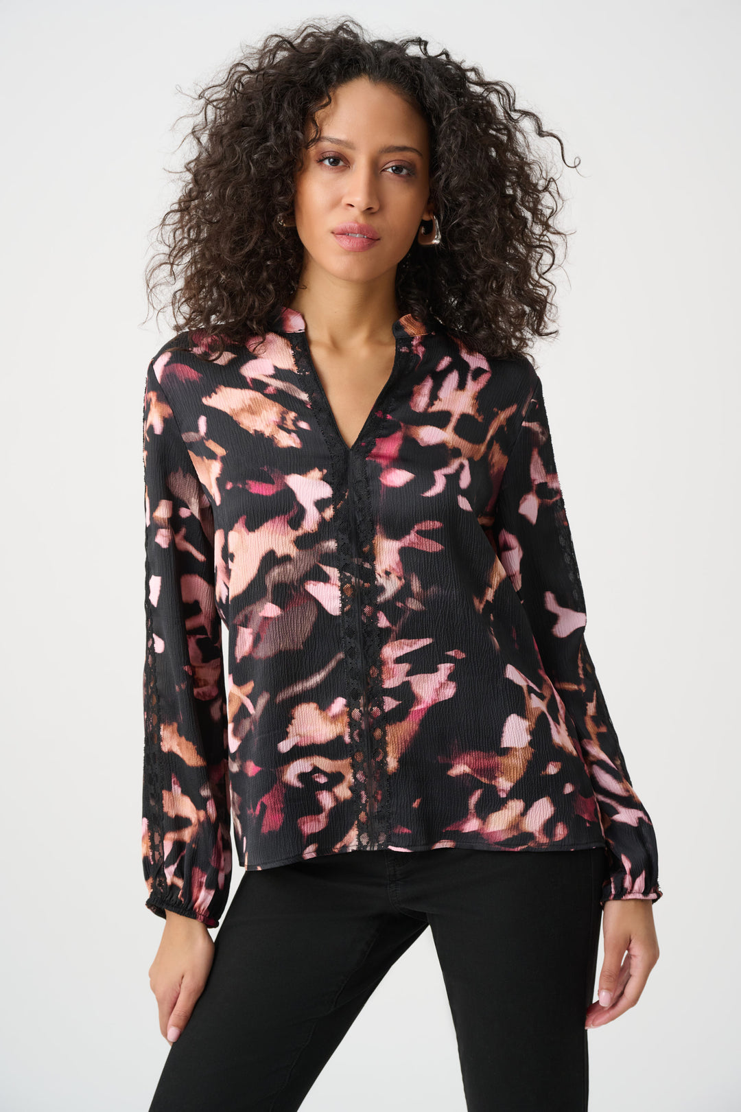 Textured Satin Abstract Print Top Style 263201