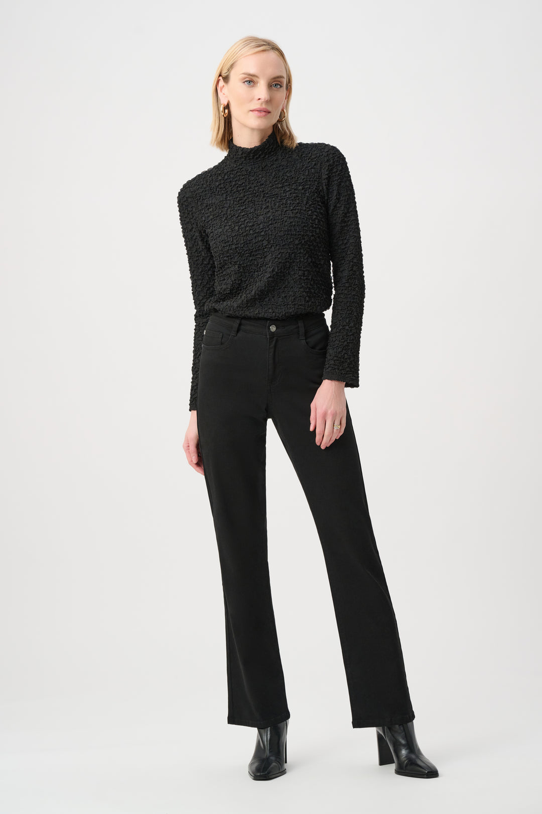 Textured Jacquard Mock-Neck Fitted Top Style 263230