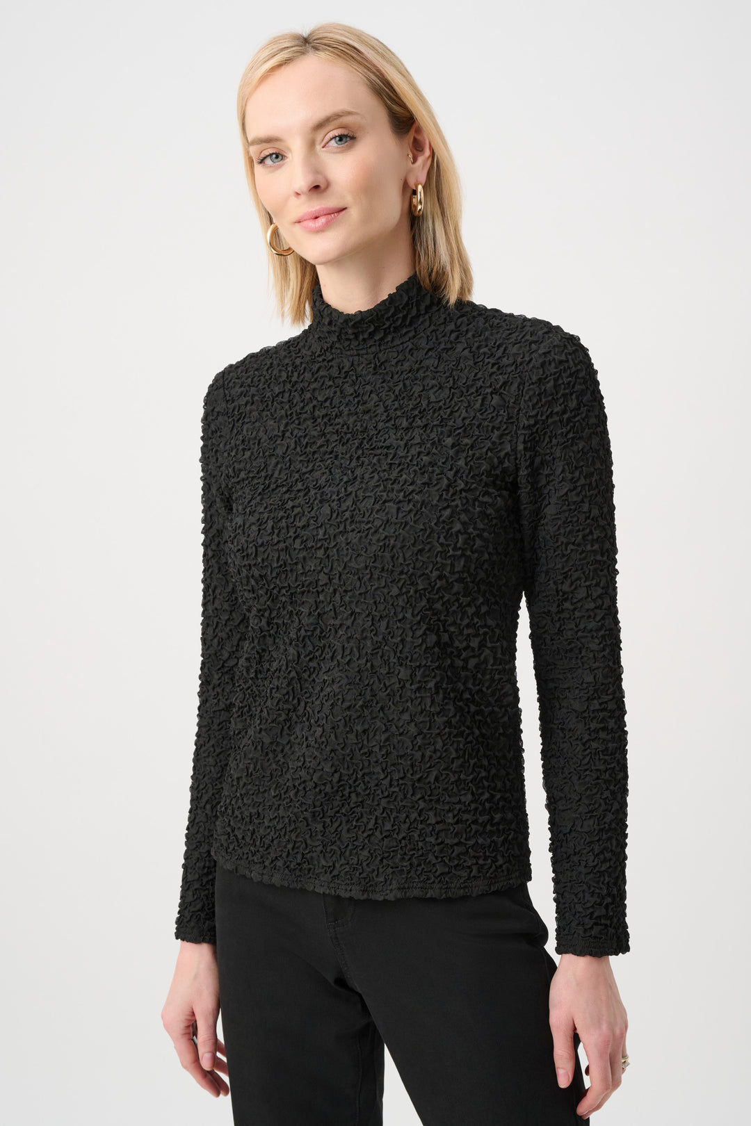 Textured Jacquard Mock-Neck Fitted Top Style 263230