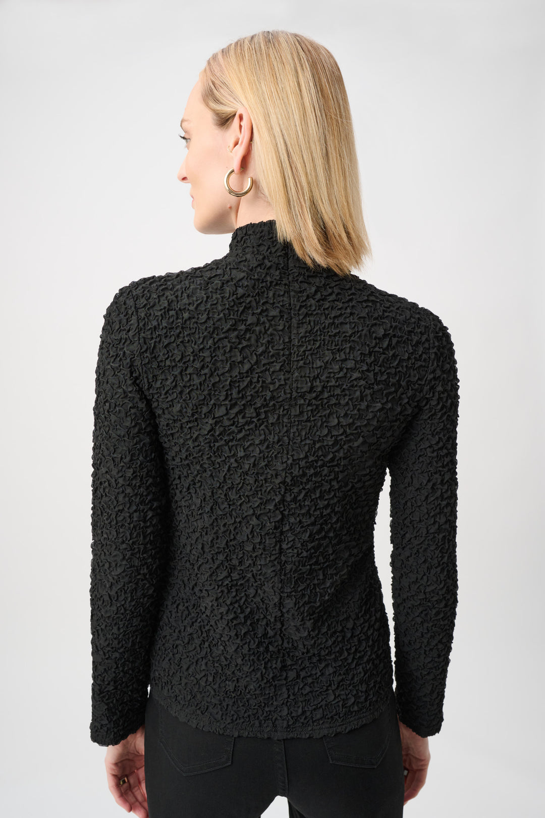 Textured Jacquard Mock-Neck Fitted Top Style 263230